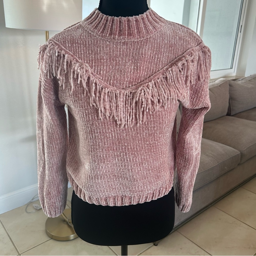 Jessica Simpson Dusty Pink Fringe Soft Sweater